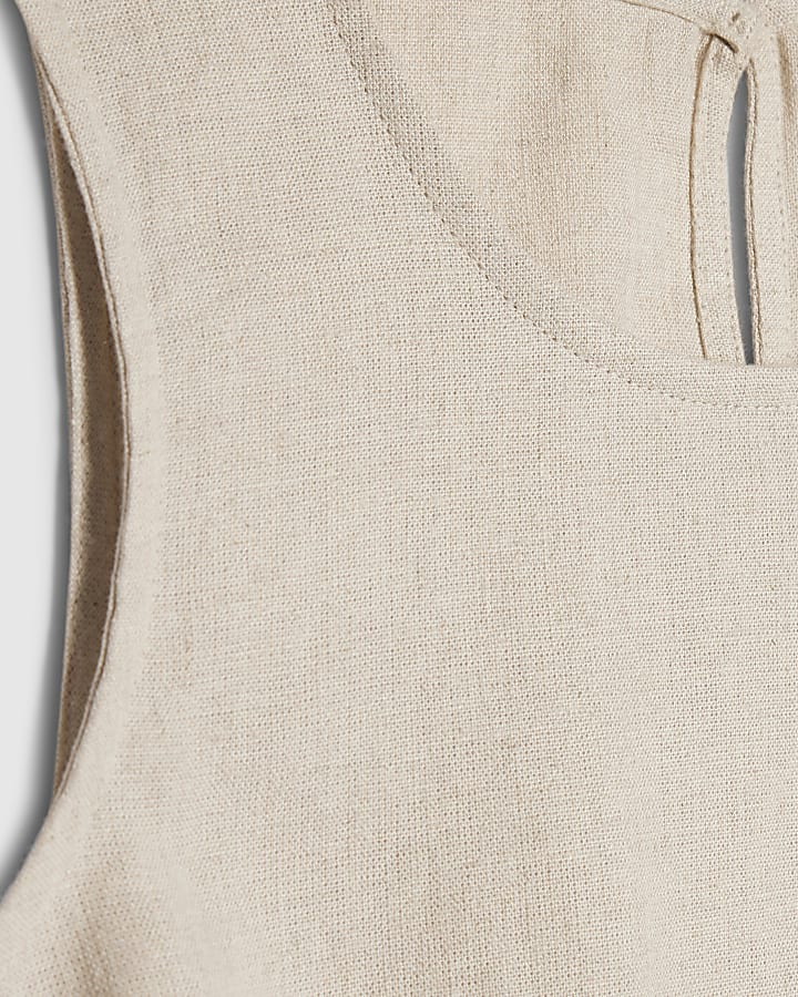Beige Linen Blend Tank Top