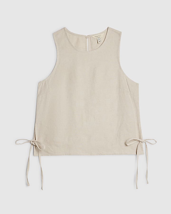 Beige Linen Blend Tank Top