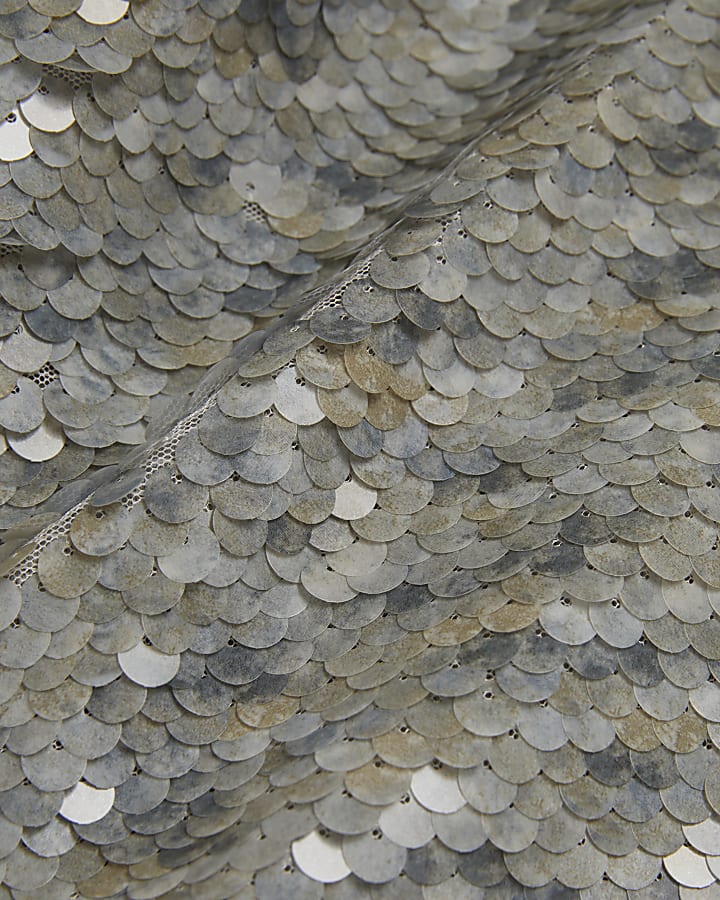Petite Grey Sequin Cowl Halter Neck Top