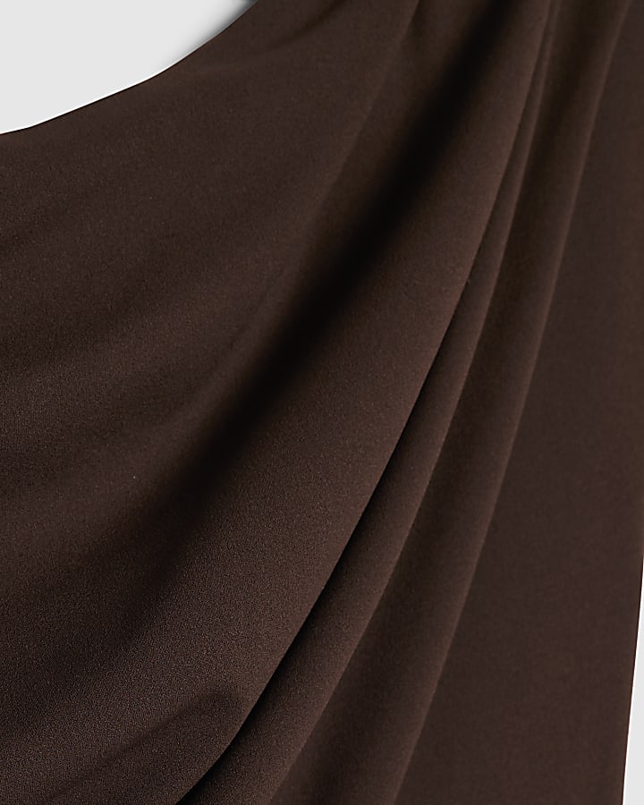 Brown Short Sleeve Asymmetric Drape Jumpsuit