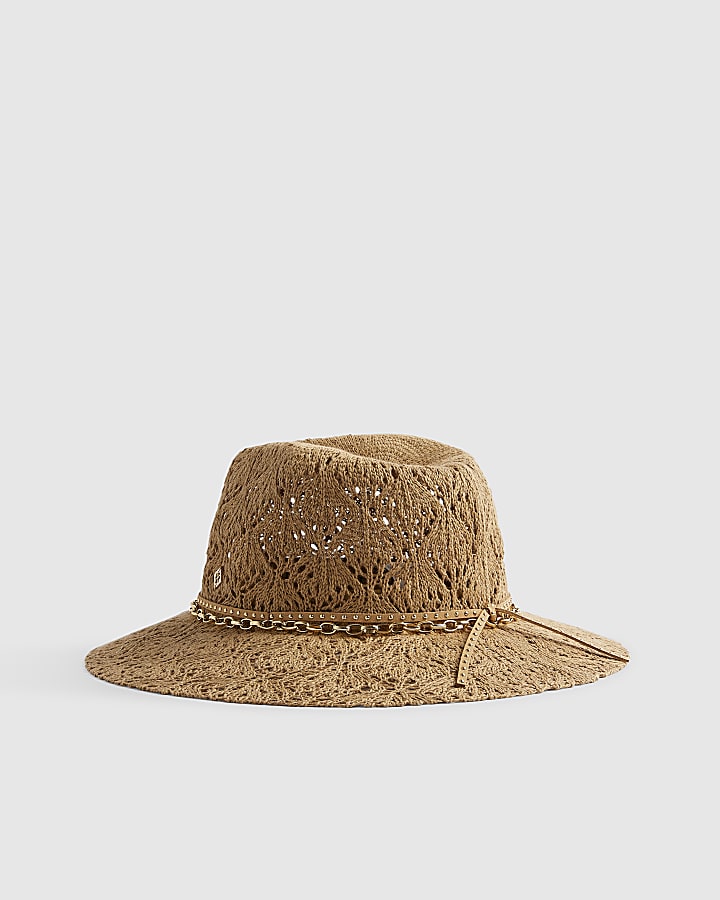 Beige Cut Out Studded Fedora Hat