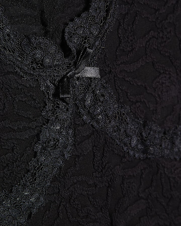 Black Cap Sleeve Cross Lace Top