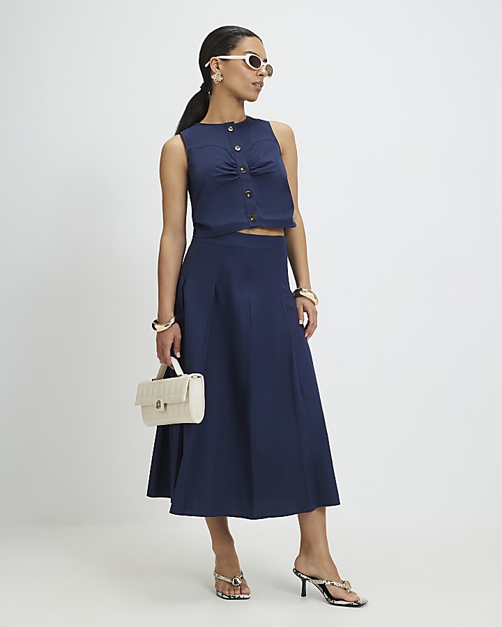 Navy Petite Cotton Poplin Waistcoat Top