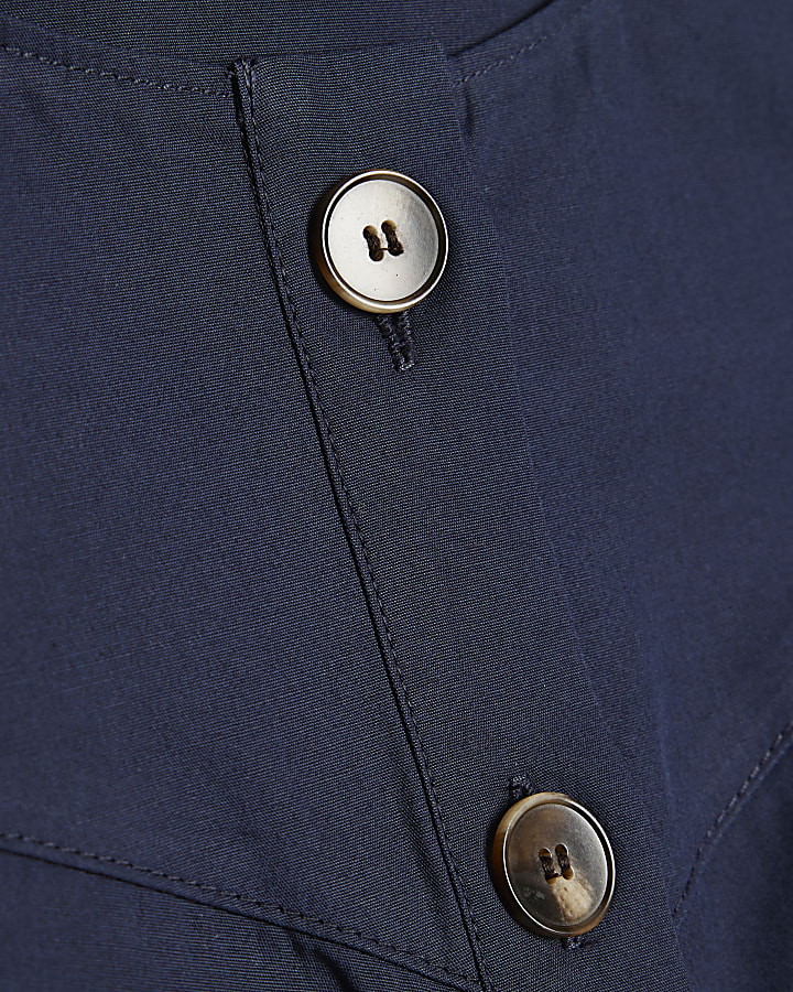 Navy Petite Ruched Poplin Waistcoat