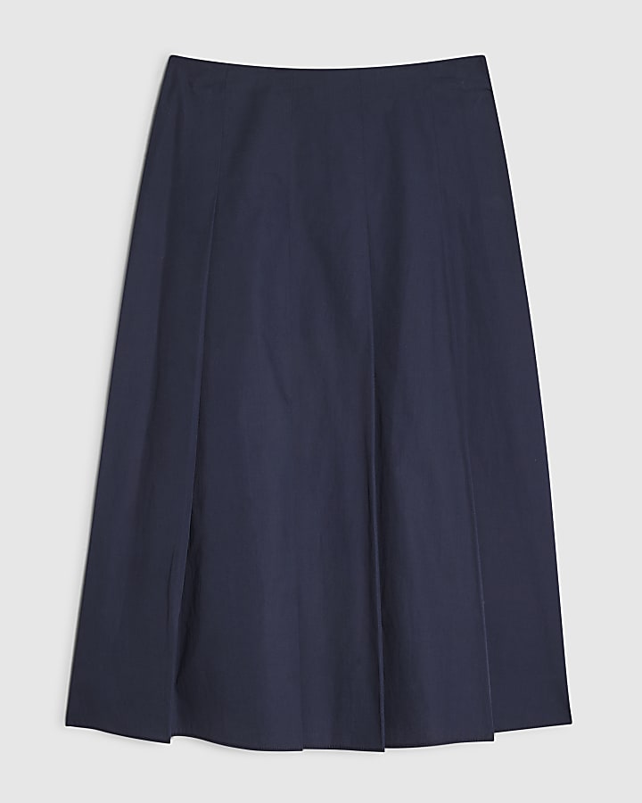 Petite Navy Cotton Midi Skirt
