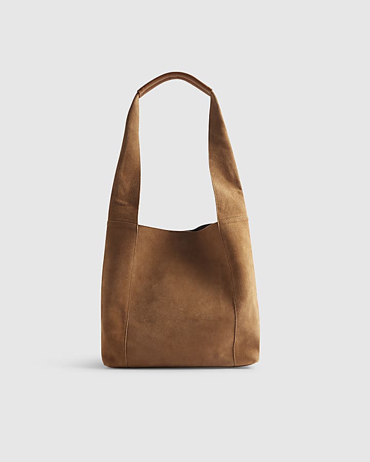 Beige Panelled Suede Slouch Shoulder Bag