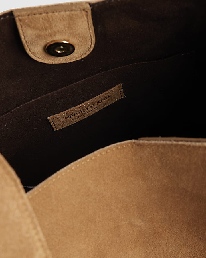 Beige Panelled Suede Slouch Shoulder Bag