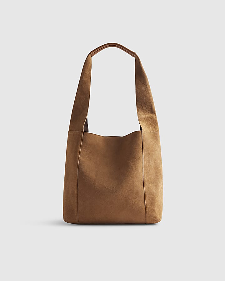 Beige Panelled Suede Slouch Shoulder Bag