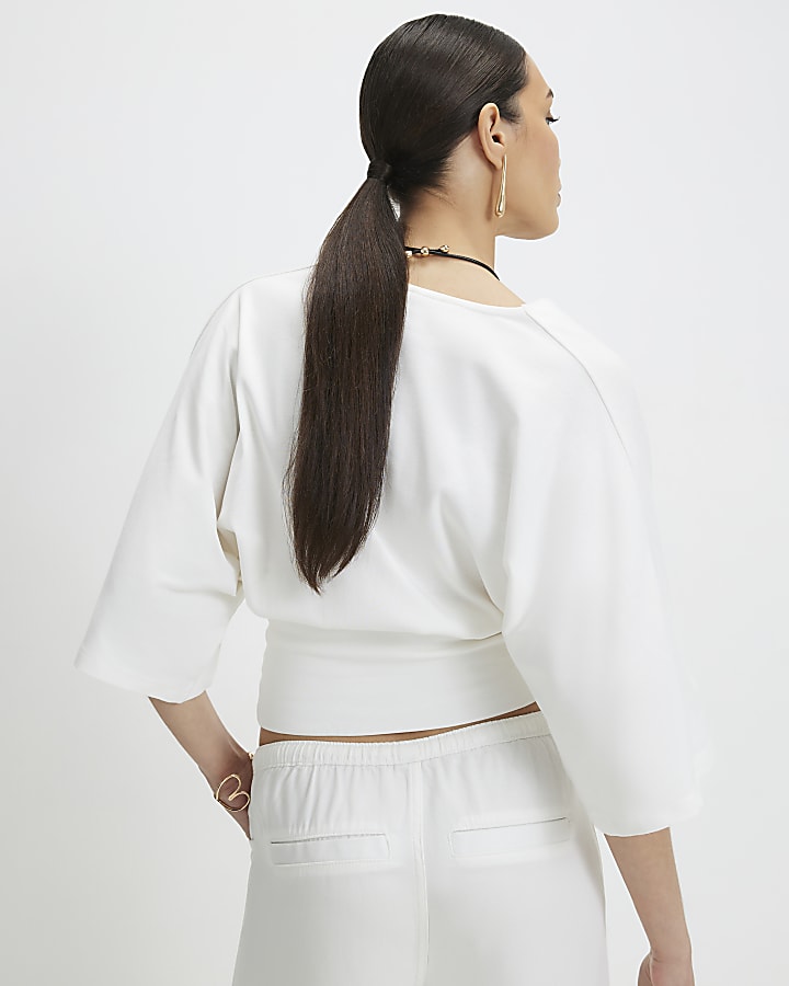 White Kimono Sleeve Jersey T-shirt