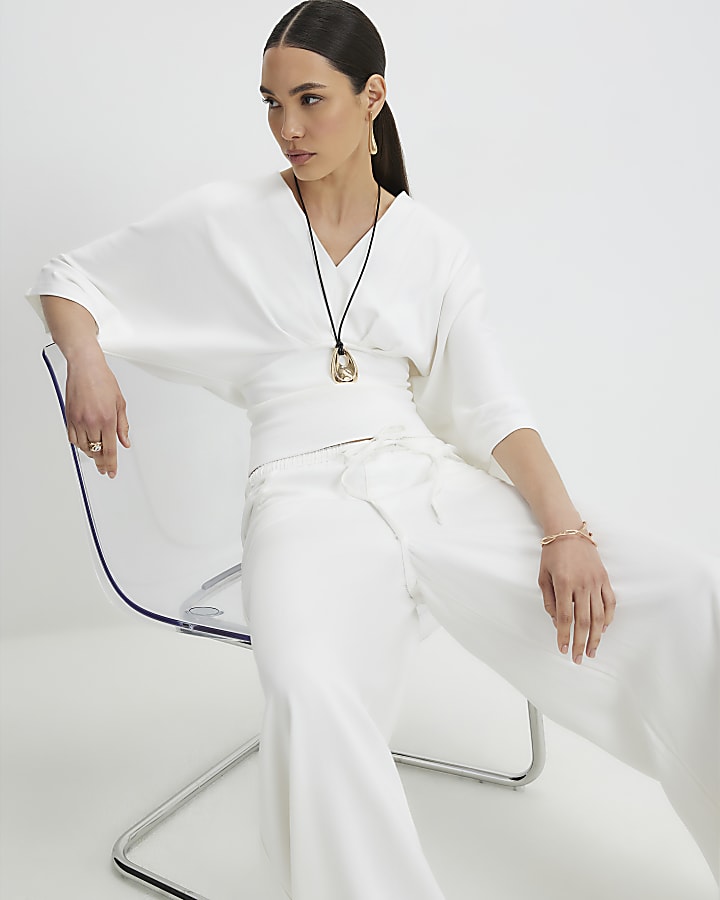 White Kimono Sleeve Jersey T-shirt