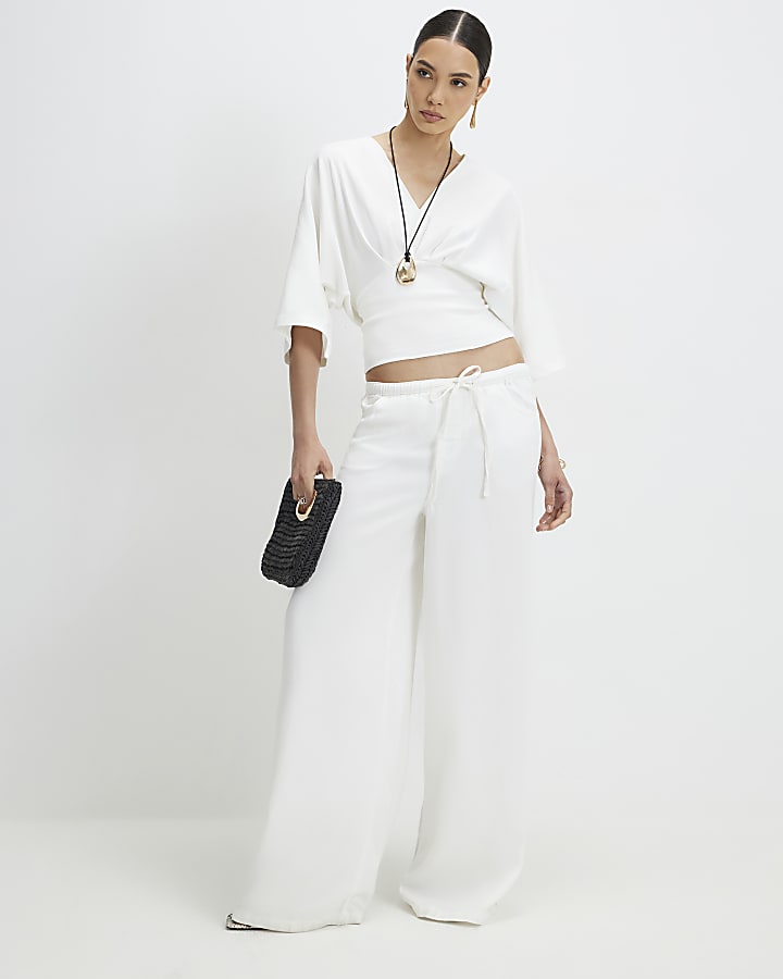 White Kimono Sleeve Jersey T-shirt