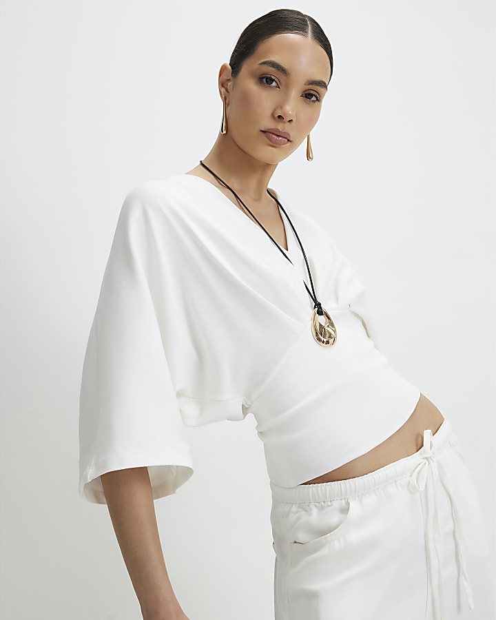 White Kimono Sleeve Jersey T-shirt