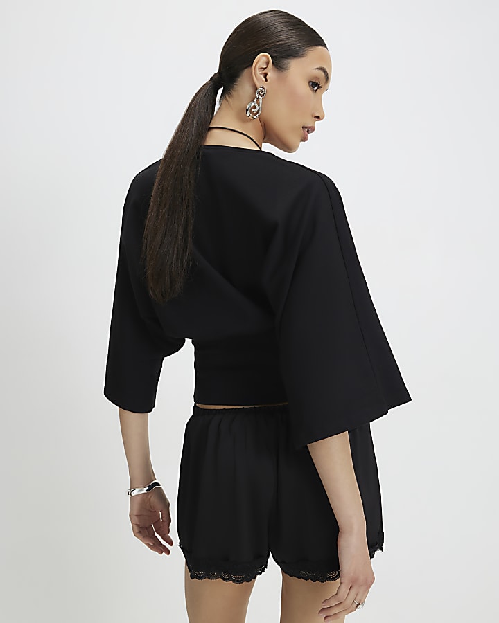 Black Kimono Sleeve Jersey T-shirt