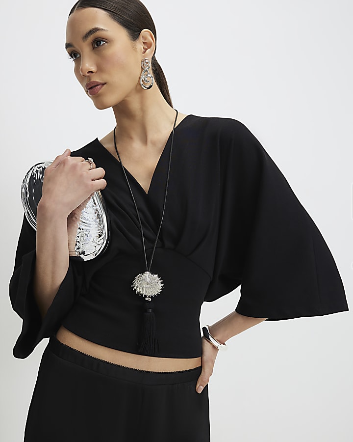 Black Kimono Sleeve Jersey T-shirt