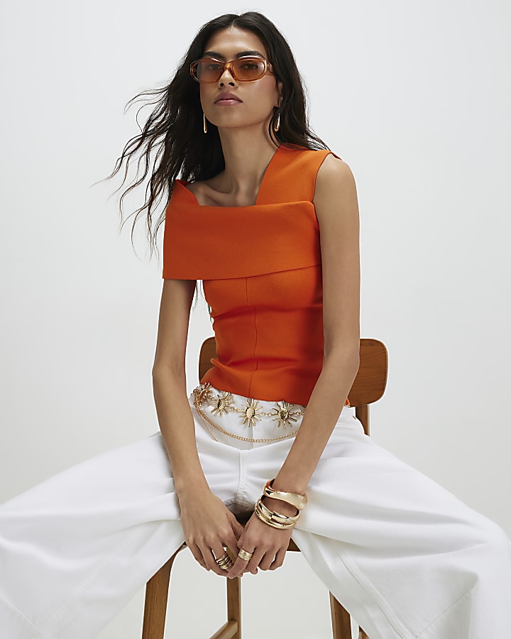 Orange One Shoulder Bardot Top