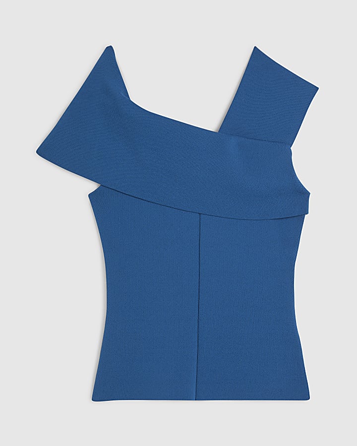 Blue One Shoulder Bardot Top