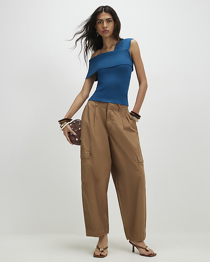 Blue One Shoulder Bardot Top