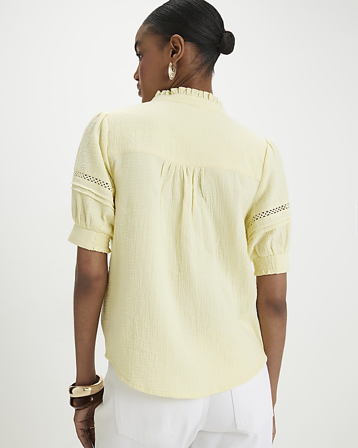 Yellow Frill Collar Pintuck Blouse