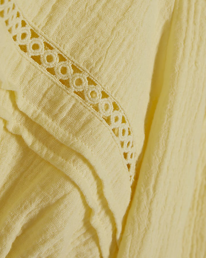 Yellow Frill Collar Pintuck Blouse