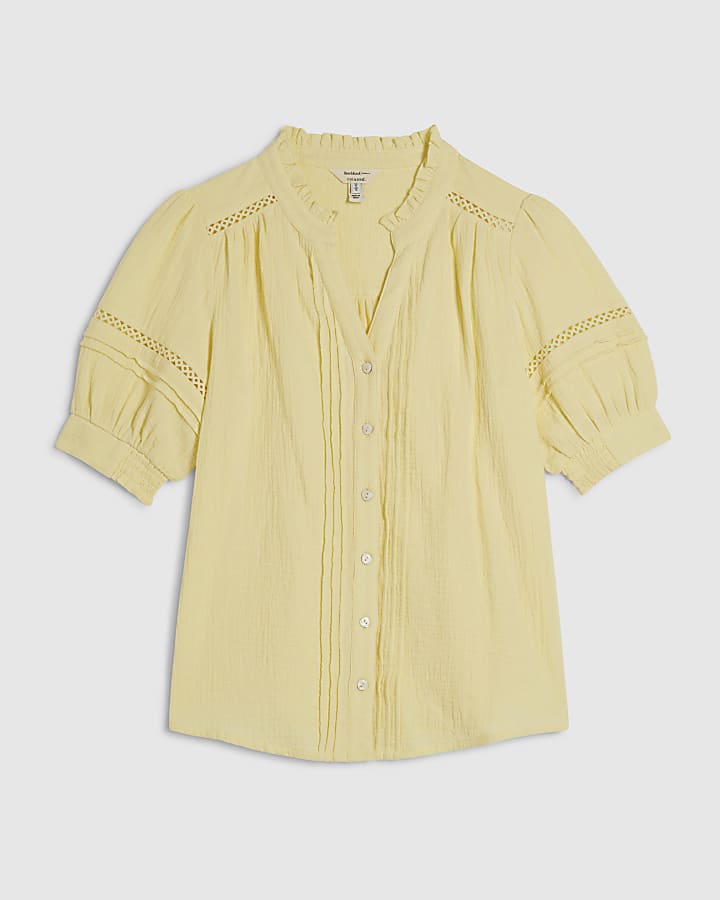 Yellow Frill Collar Pintuck Blouse