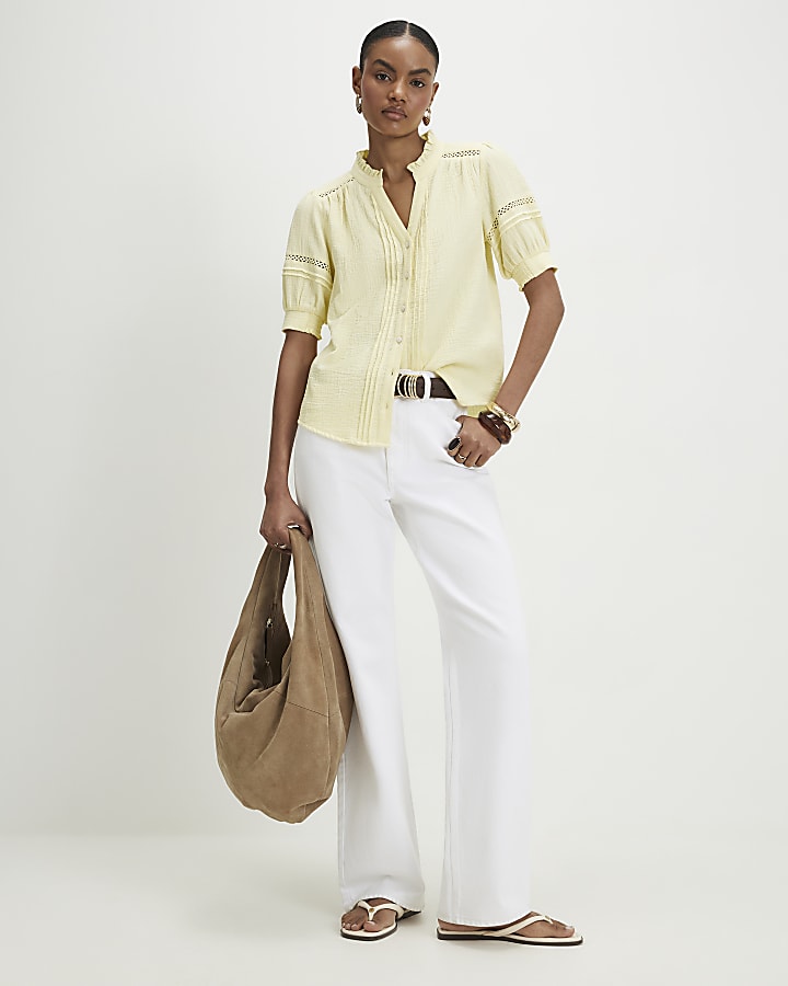Yellow Frill Collar Pintuck Blouse