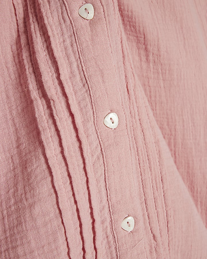Pink Cotton Pintuck Frill Sleeve Blouse