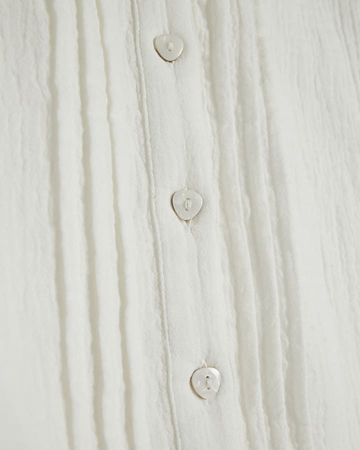 White Cotton Long Sleeve Pintuck Blouse