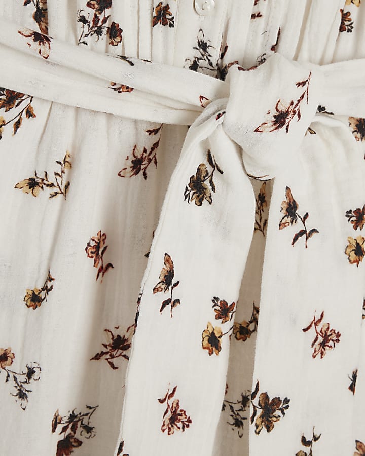 Cream Cotton Floral Textured Playsuit