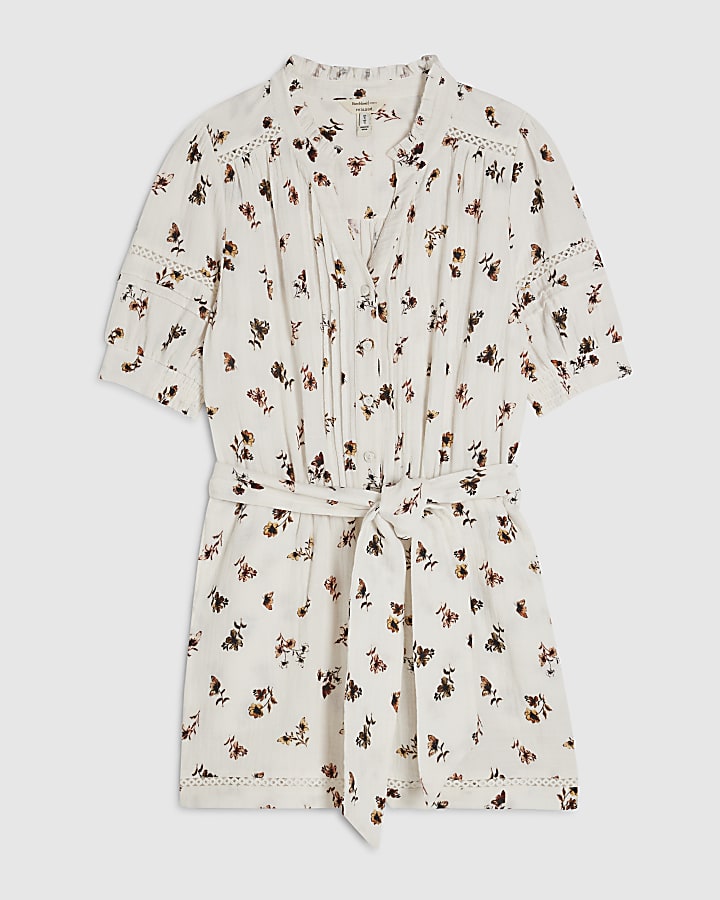 Cream Cotton Floral Textured Playsuit