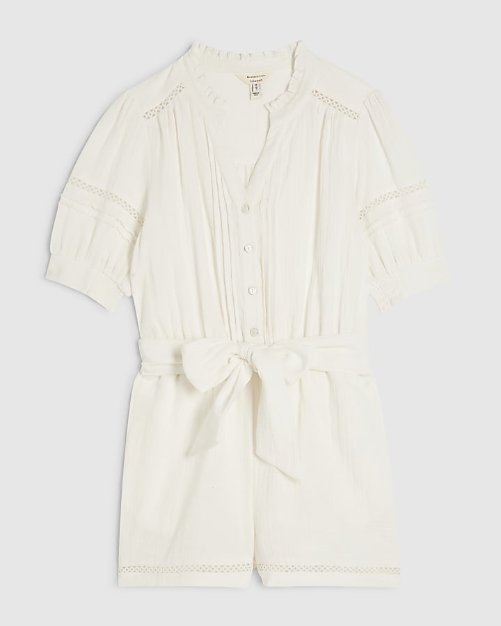 White Textured Playsuit