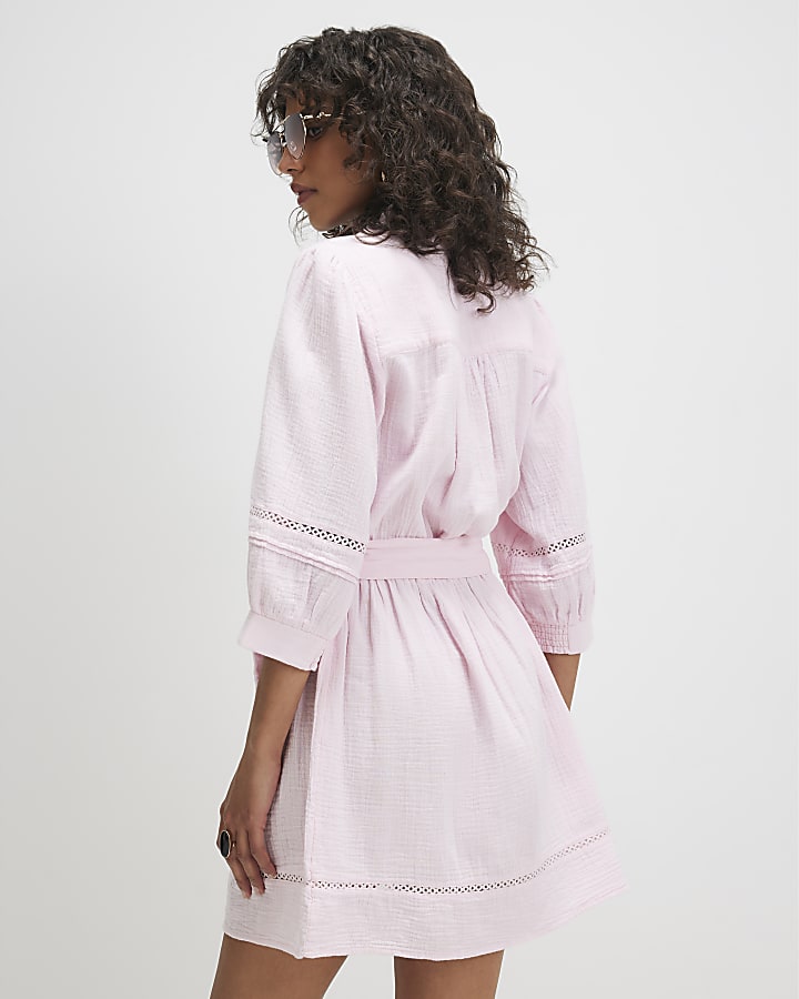 Pink Cotton Textured Mini Dress