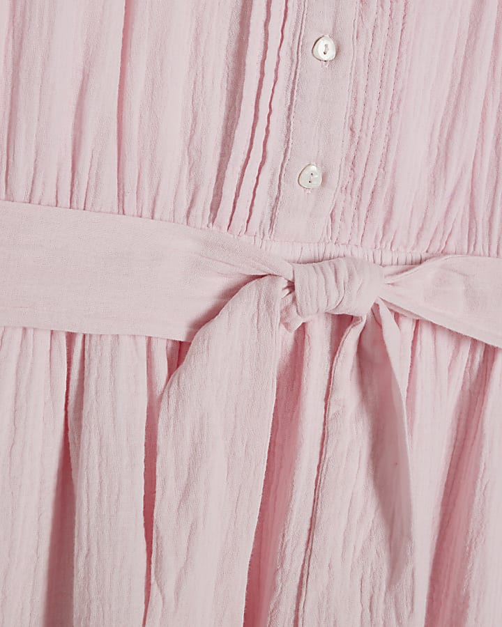 Pink Cotton Textured Mini Dress