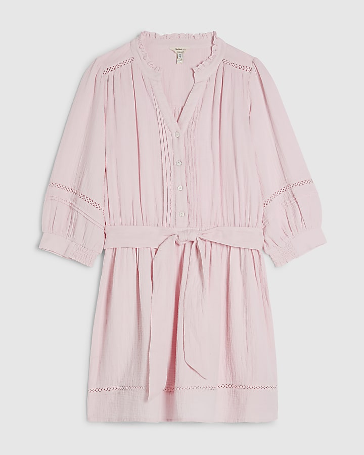 Pink Cotton Textured Mini Dress
