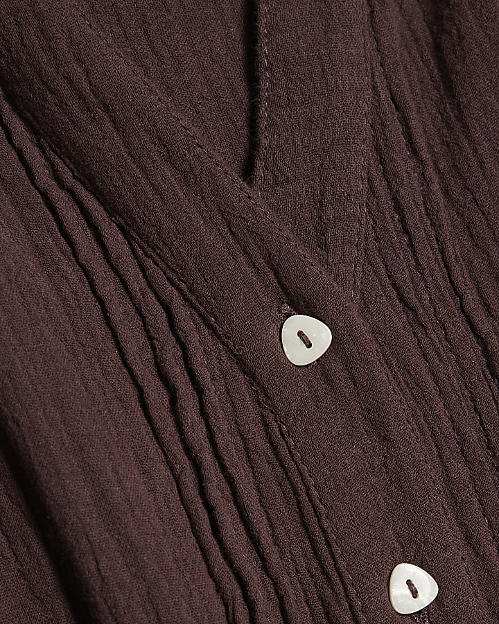 Brown Cotton Textured Mini Dress