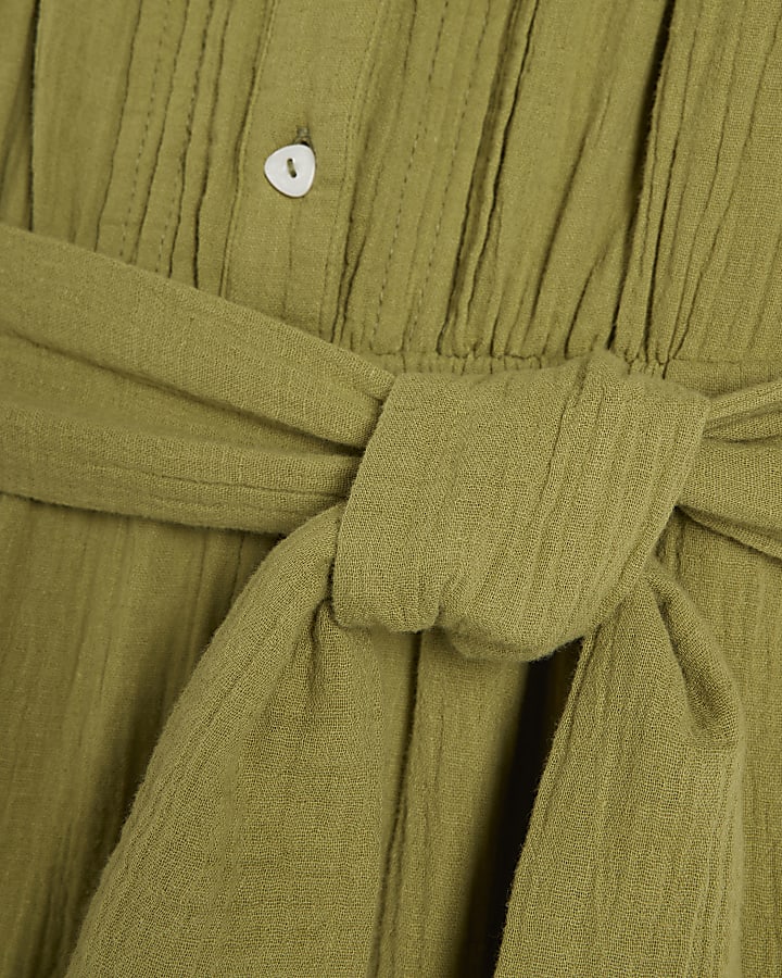 Green Cotton Textured Jumpsuit