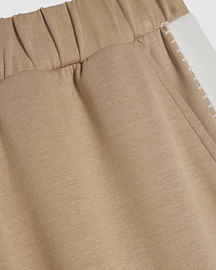 Beige Premium Blocked Wide Leg Trousers