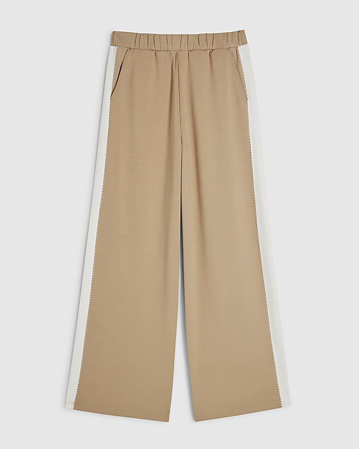 Beige Premium Blocked Wide Leg Trousers