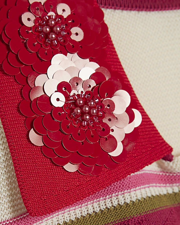 Pink Colour Blocked Knit Diamante Polo Top
