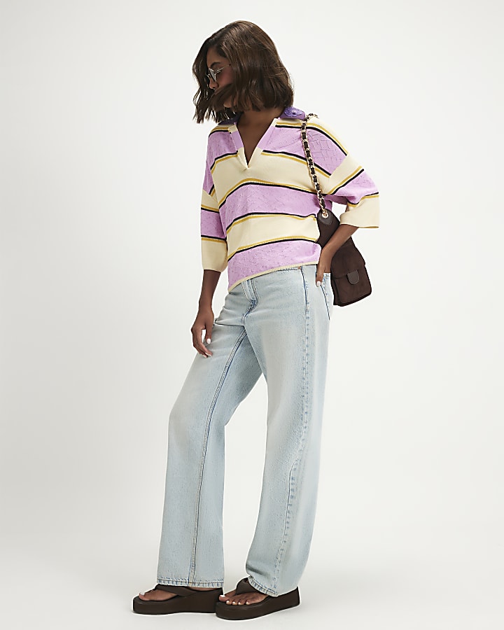 Yellow Colour Blocked Knit Diamante Polo Top