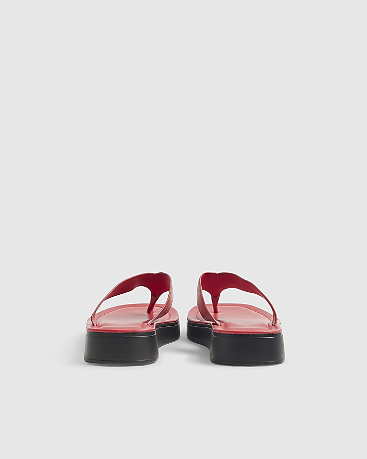 Red Leather Flatform Toe Thong Sandals
