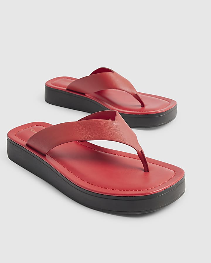 Red Leather Flatform Toe Thong Sandals