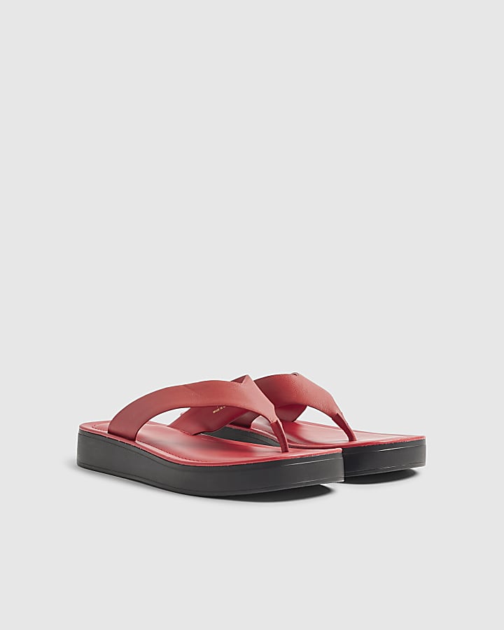 Red Leather Flatform Toe Thong Sandals