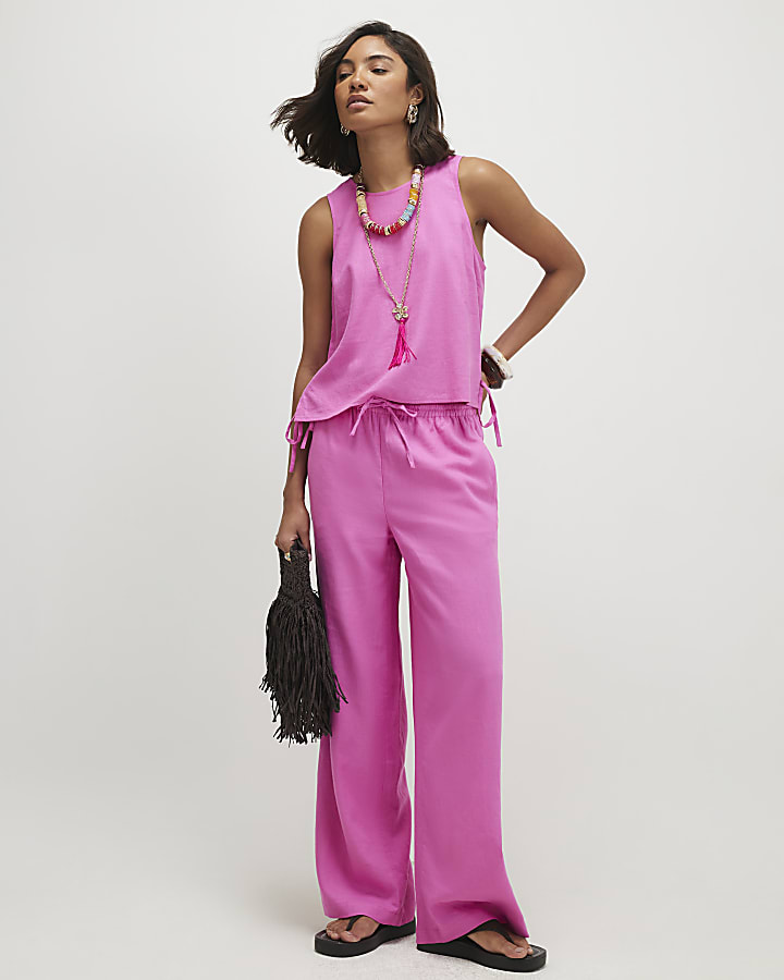 Pink Linen Blend Tank Top