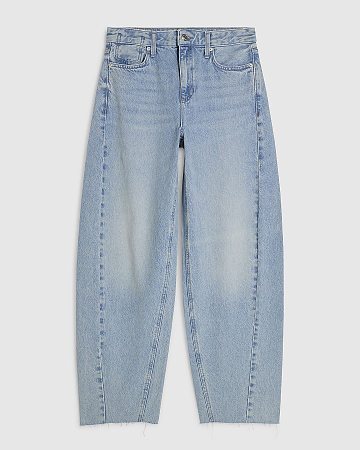 Blue Twist Seam Barrel Leg Jeans