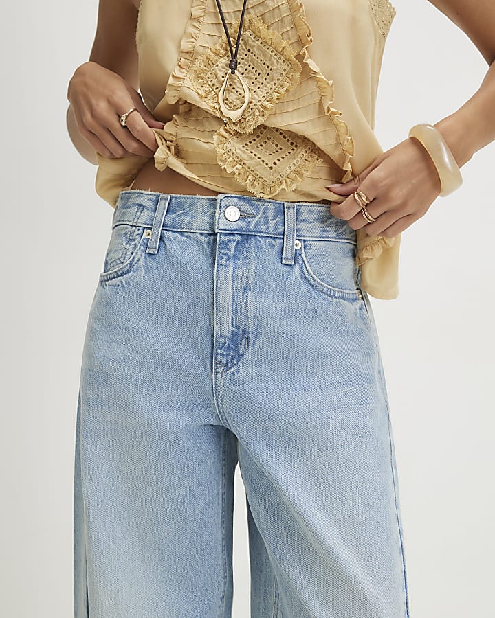 Blue Twist Seam Barrel Leg Jeans