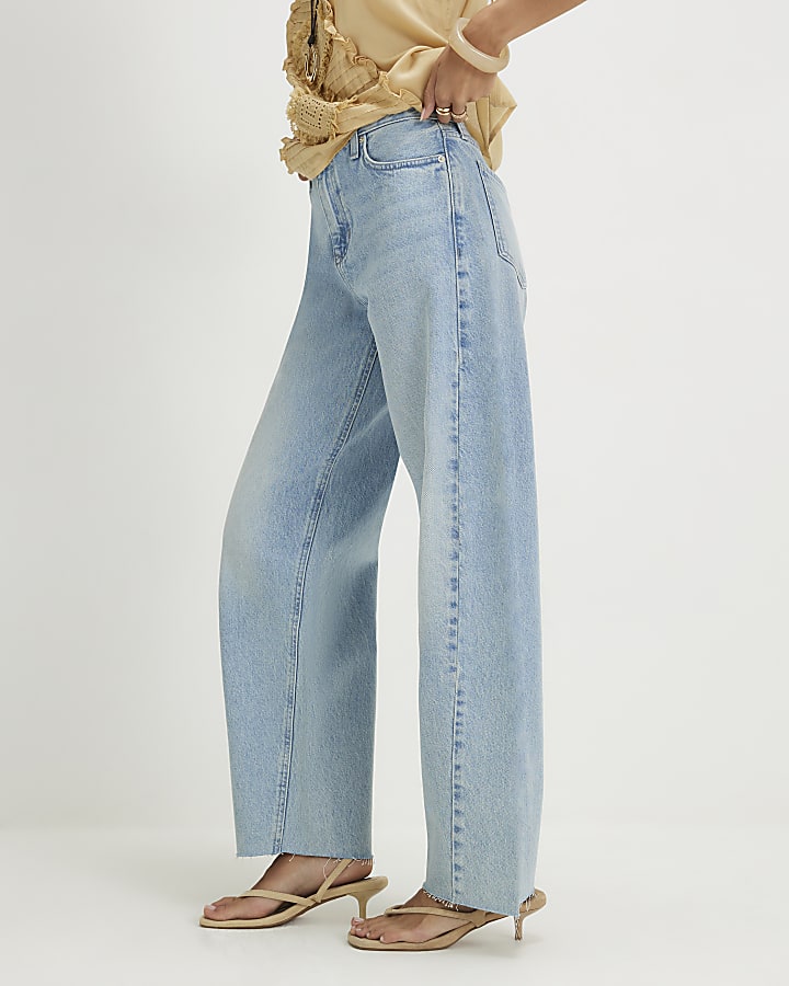 Blue Twist Seam Barrel Leg Jeans
