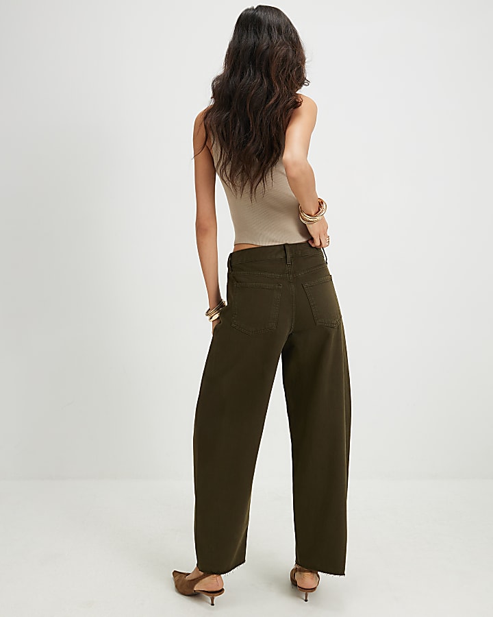 Khaki Twist Seam Barrel Leg Jeans