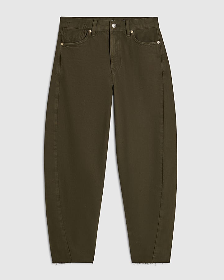 Khaki Twist Seam Barrel Leg Jeans