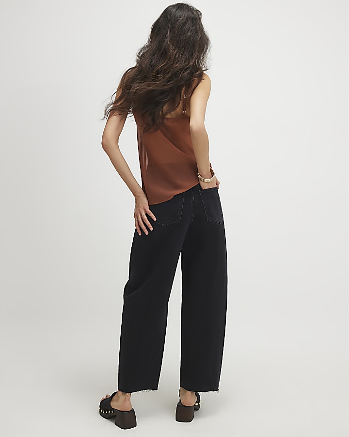 Black Twist Seam Barrel Leg Jeans