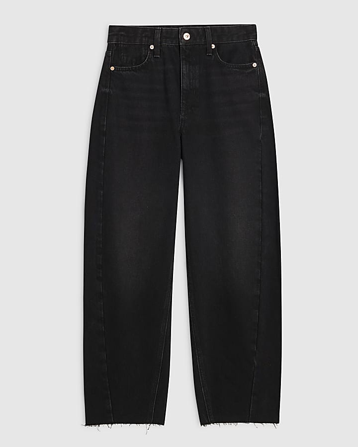Black Twist Seam Barrel Leg Jeans